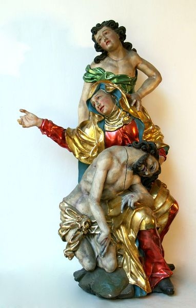 Pieta s andělem smrti, dřevořezba, 1. polovina 18. století.