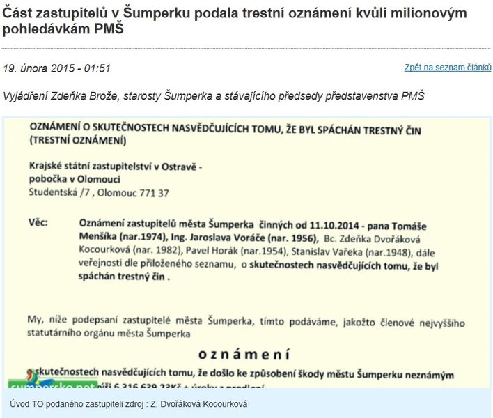 sumpersko.net - článek o podaném trestním oznámení