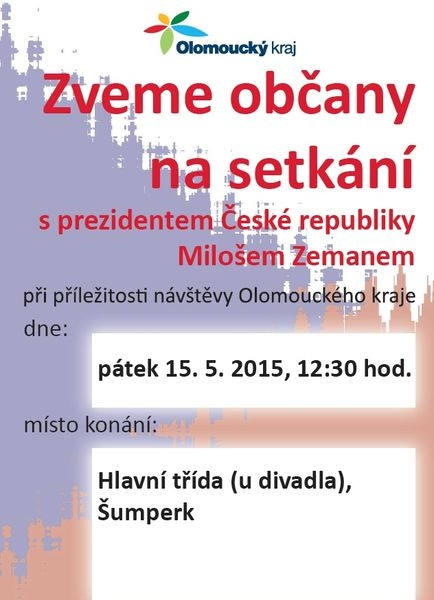 pozvánka na setkání s prezidentem Zemanem v Šumperku