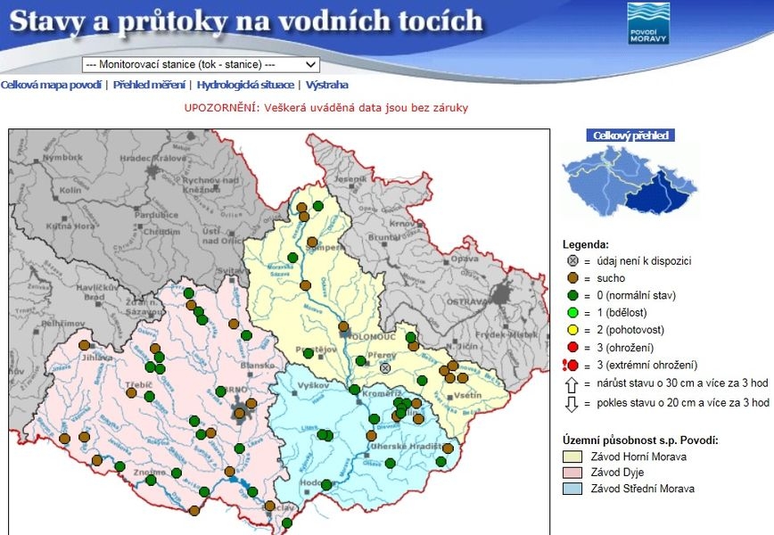 stavy a průtoky na vodních tocích 11. 8. 2015 zdroj: Povodí Moravy