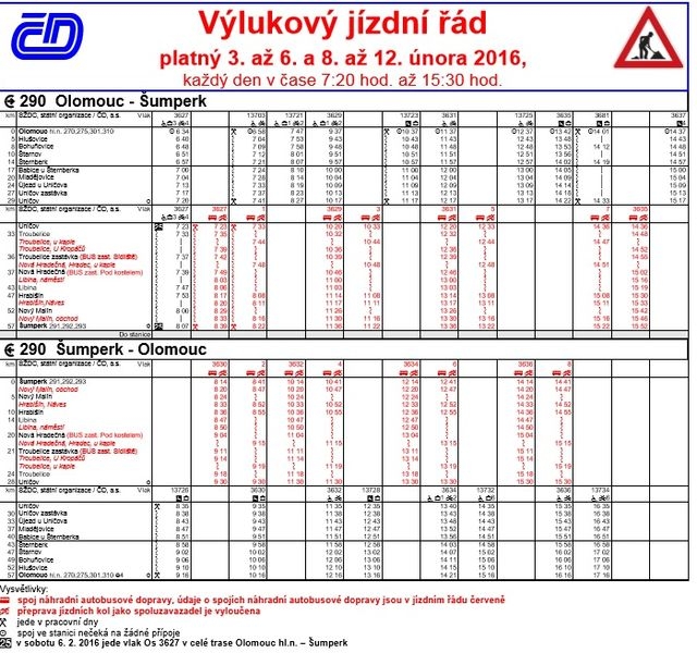 výlukový jízdní řád zdroj: čd