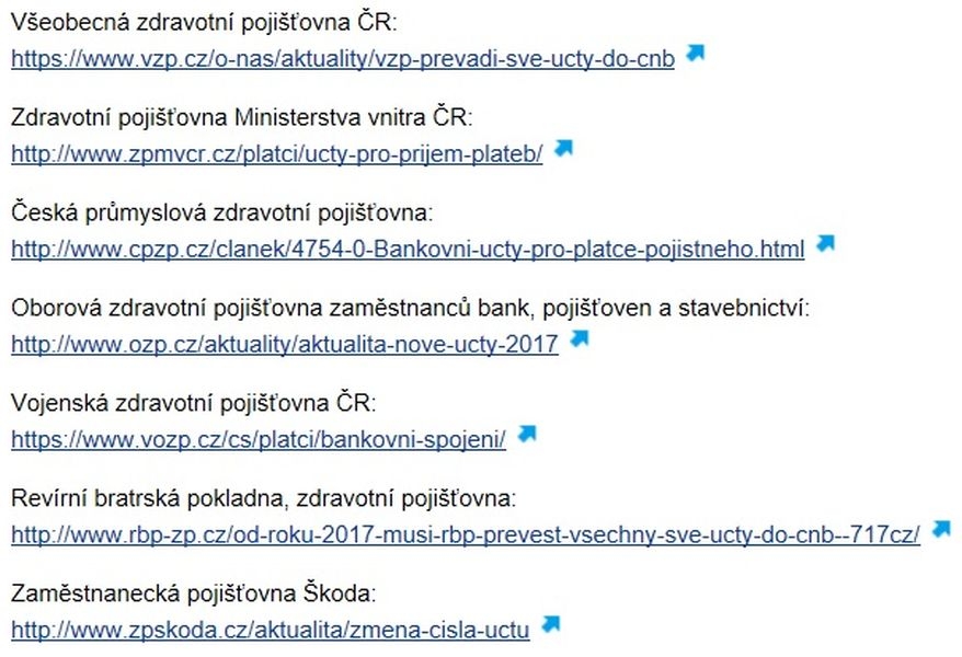 přehled kontaktů na ZP zdroj: MF