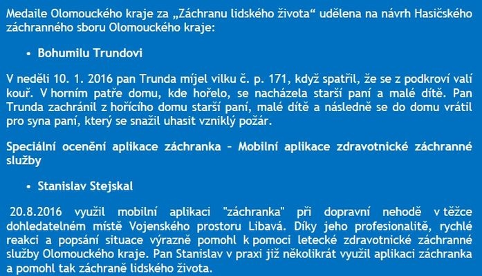 Hrdinové regionu zdroj foto: ZZS Olk