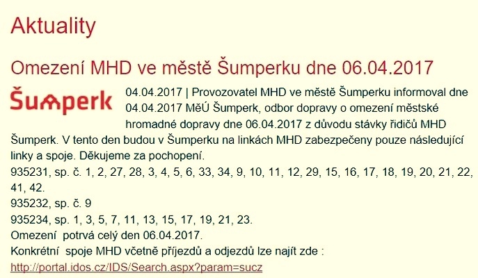 informace - omezení MHD Šumperk zdroj:mus