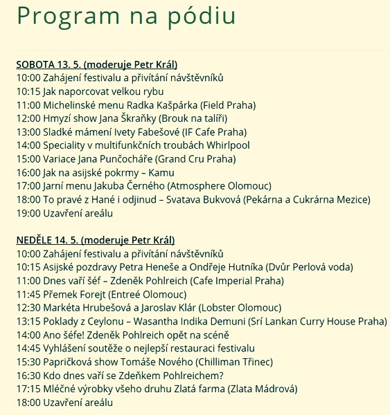 program na podiu Olomouc 13. - 14. května zdroj: GFF Olomouc