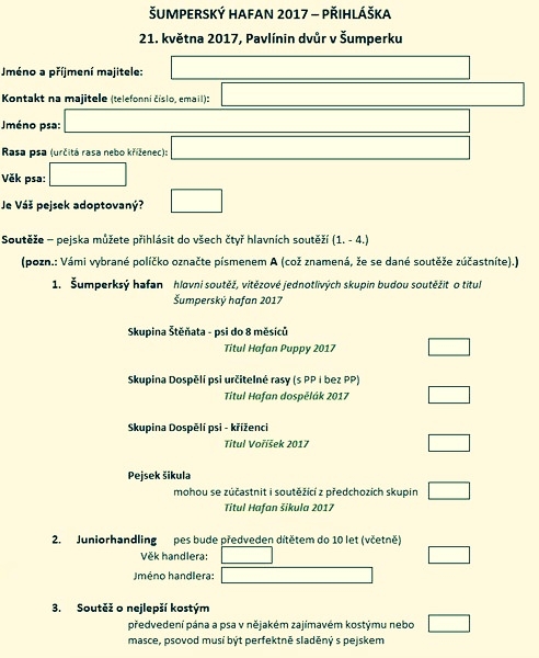 Šumperský hafan 2017 - přihláška do soutěže