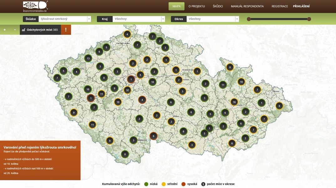 Kůrovcové info zdroj:Lesy ČR