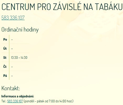 Centrum pro závislé na tabáku zdroj: NŠ