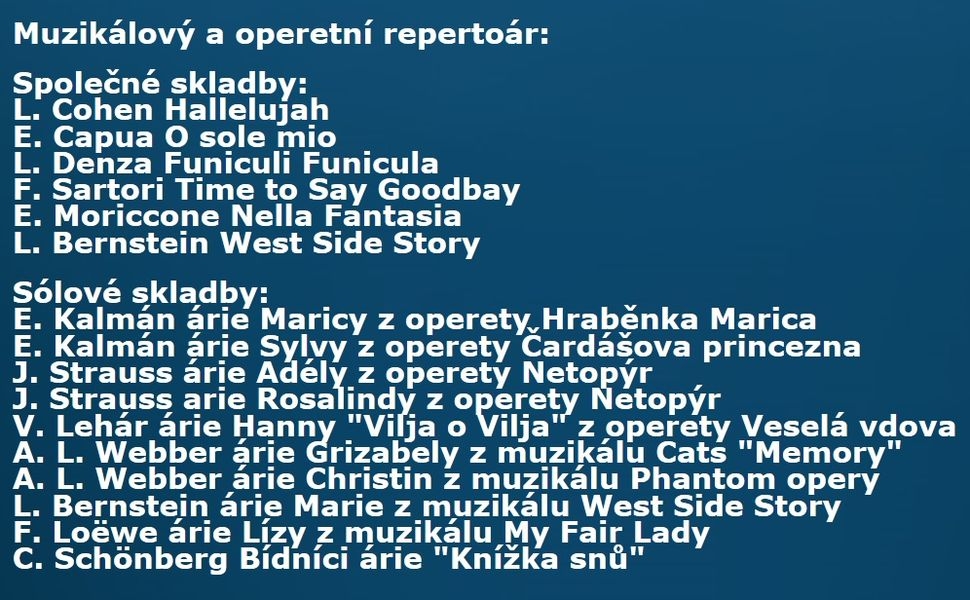 Muzikálový a operetní repertoár zdroj: DK