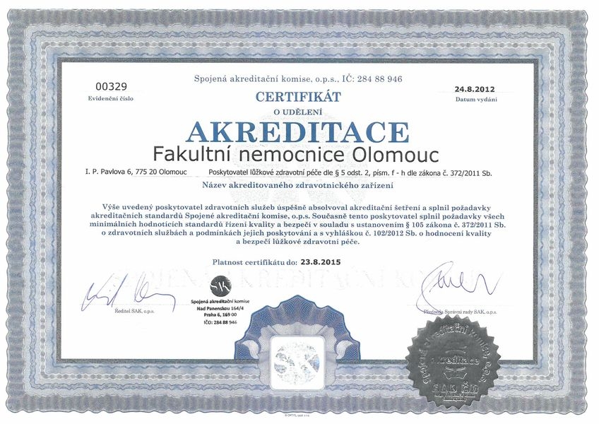 SAK - Certifikáty - FN Olomouc