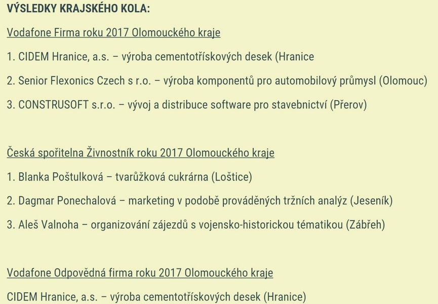 výsledky krajského kola zdroj: Olk