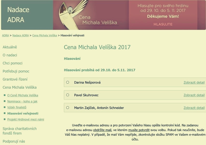 anketa o Cenu Michala Velíška