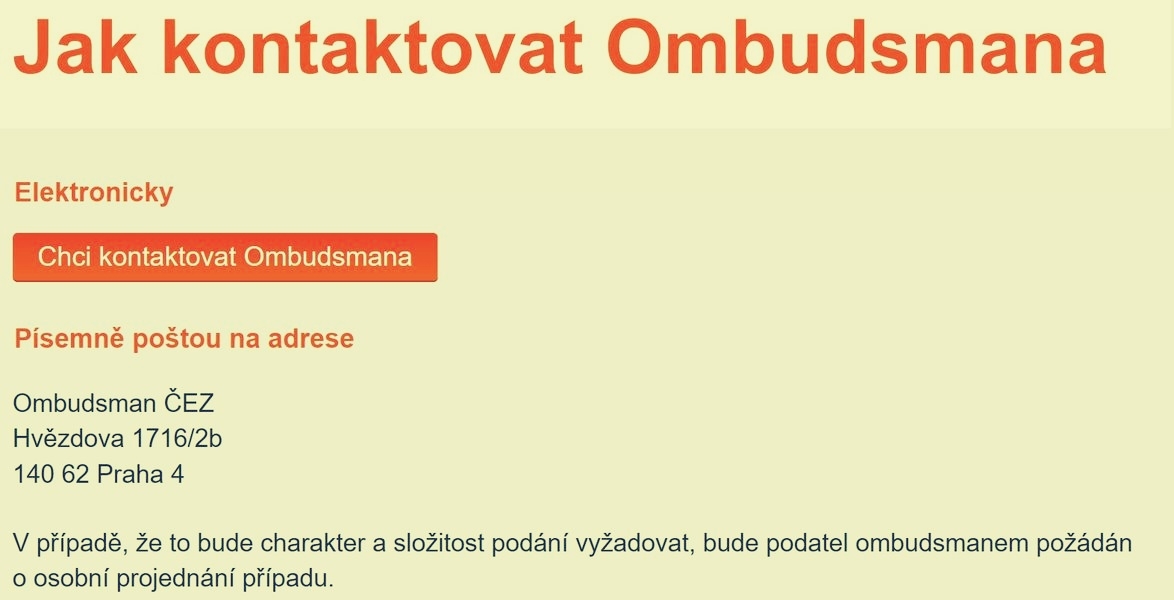 jak kontaktovat ombudsmana zdroj: ČEZ