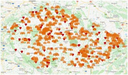 mapa - nehody motorkářů zdroj: BESIP