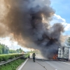 Na dálnici D35 hořel návěs nákladní soupravy