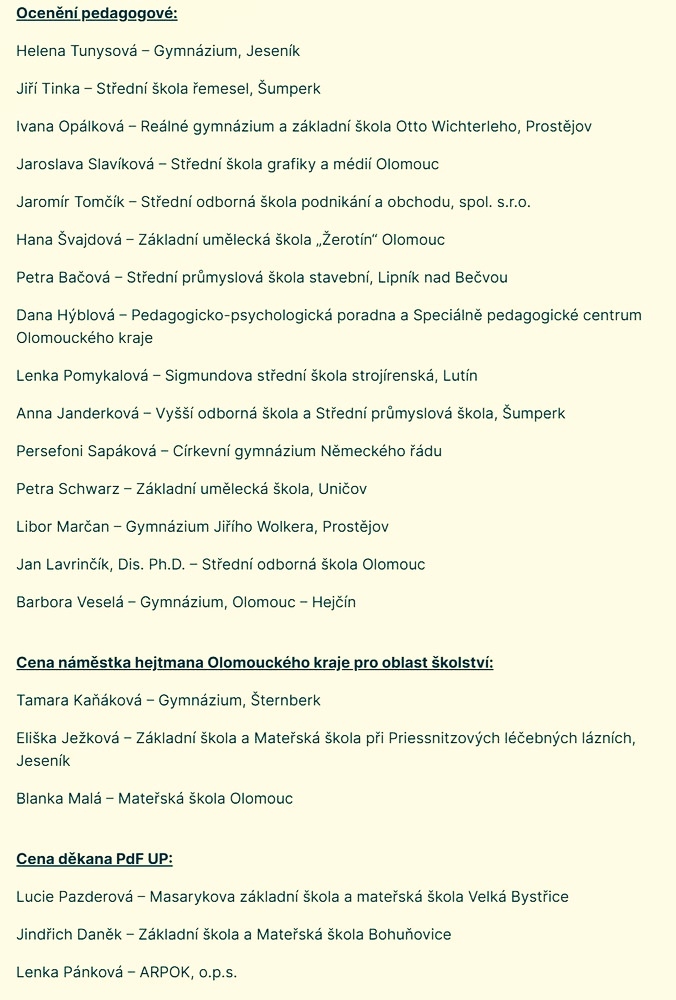 Učitel roku 2025 Olomouckého kraje zdroj: OLK