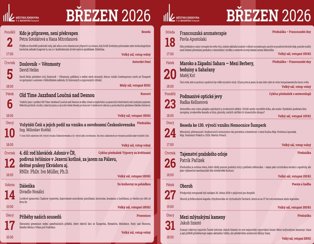 MK Šumperk - program březen MK Šumperk - program březen